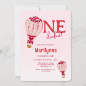 Hete Luchtballon Roze Rood 1e Verjaardag Kaart (Voorkant)