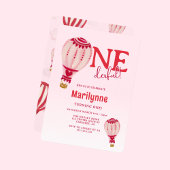 Hete Luchtballon Roze Rood 1e Verjaardag Kaart