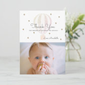 Hete Luchtballon Roze Verjaardagsfoto Dank u kaart (Staand voorkant)