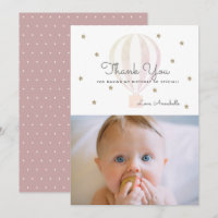 Hete Luchtballon Roze Verjaardagsfoto Dank u kaart