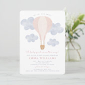 Hete Luchtballon Roze Waterverf Baby shower Kaart (Staand voorkant)