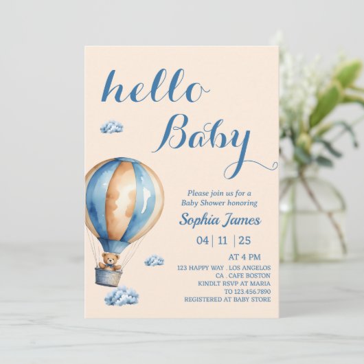 Hete luchtballon - Schattigee teddybeer Baby showe Kaart (Staand voorkant)