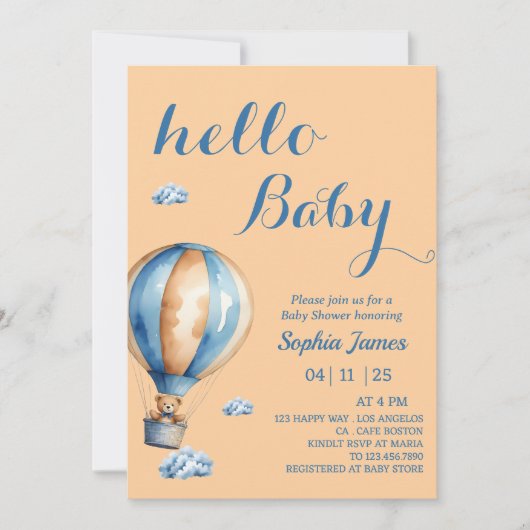 Hete luchtballon - Schattigee teddybeer Baby showe Kaart (Voorkant)