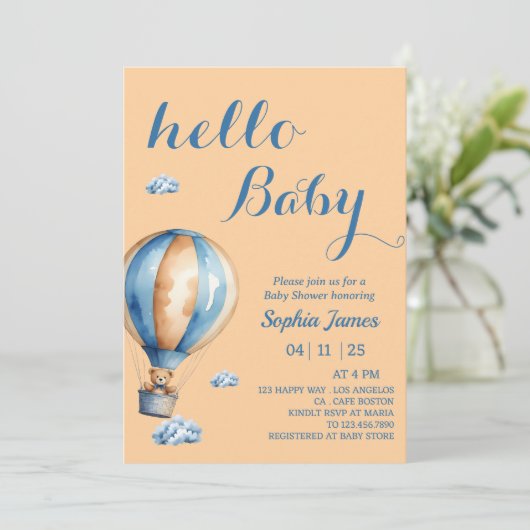 Hete luchtballon - Schattigee teddybeer Baby showe Kaart (Staand voorkant)