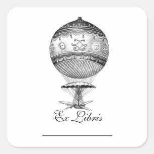 Hete Luchtballon Steampunk Boekplaten Vierkante Sticker