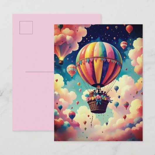 Hete luchtballon stijgt door katoenen Snoep SkY Briefkaart (Voorkant / Achterkant)