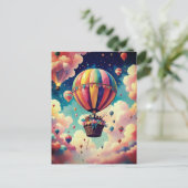 Hete luchtballon stijgt door katoenen Snoep SkY Briefkaart (Staand voorkant)