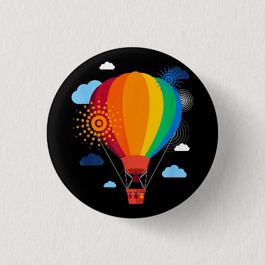 Hete Luchtballon T-shirt Hete Luchtballon Rides Fe Ronde Button 3,2 Cm (Voorkant)