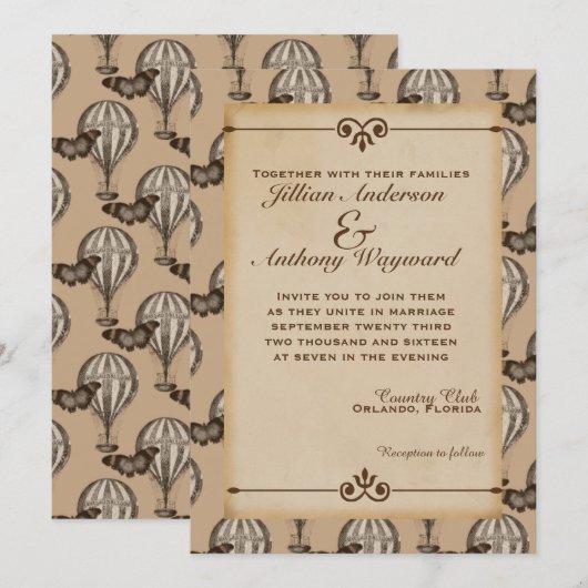  Hete Luchtballon Tan Huwelijksuitnodiging Kaart (Voorkant / Achterkant)