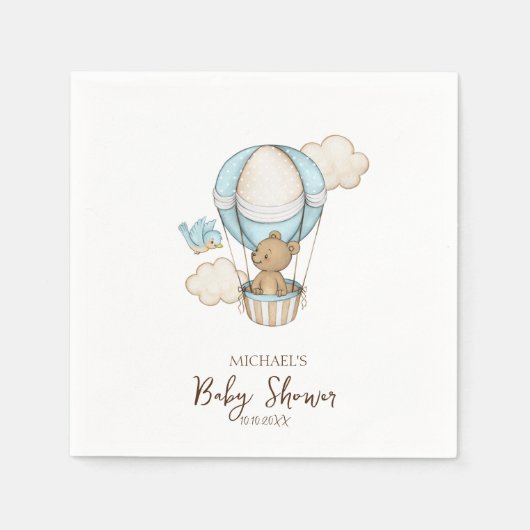 Hete Luchtballon Teddy Bear Cloud Bird Baby shower Servet (Voorkant)