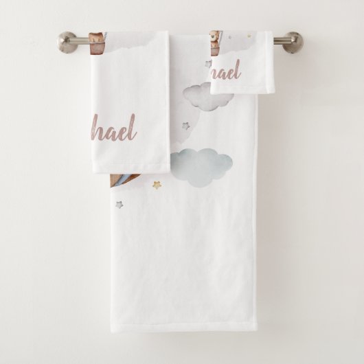 Hete Luchtballon Teddy Bear Clouds Baby shower Bad Handdoek (Insitu)