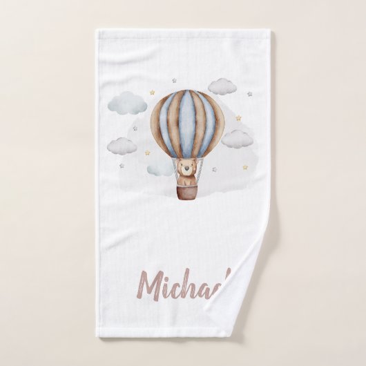 Hete Luchtballon Teddy Bear Clouds Baby shower Bad Handdoek (Handdoek)