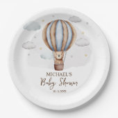 Hete Luchtballon Teddy Bear Clouds Baby shower Papieren Bordje (Voorkant)