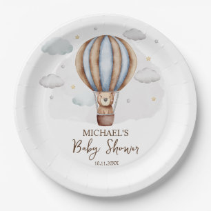 Hete Luchtballon Teddy Bear Clouds Baby shower Papieren Bordje