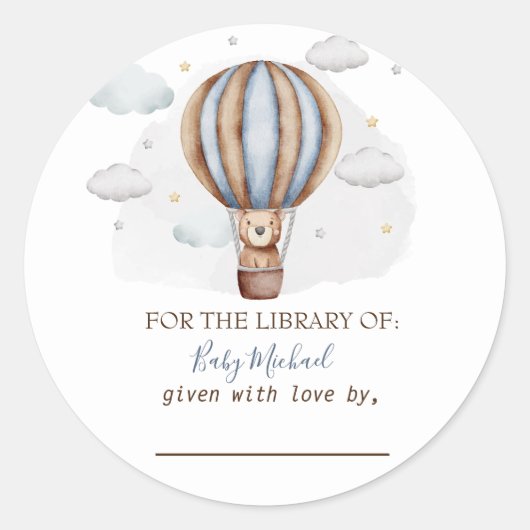 Hete Luchtballon Teddy Bear Clouds Baby shower Ronde Sticker (Voorkant)