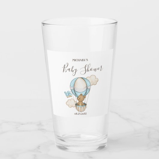 Hete Luchtballon Teddy Bear Clouds Bird Baby showe Glas (Voorkant)