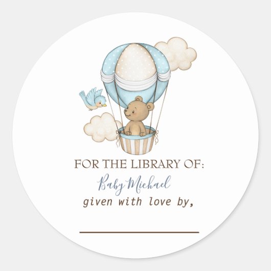 Hete Luchtballon Teddy Bear Clouds Bird Baby showe Ronde Sticker (Voorkant)
