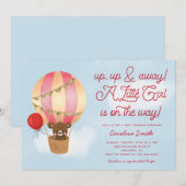 Hete Luchtballon Teddy Bear Roze Baby shower Kaart (Voorkant / Achterkant)