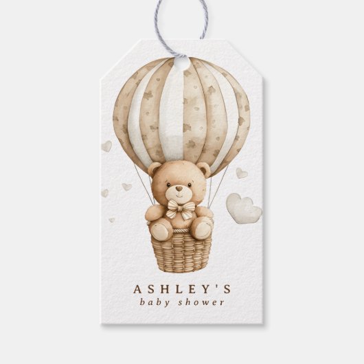 Hete luchtballon teddybeer Baby shower Cadeaulabel (Voorkant)