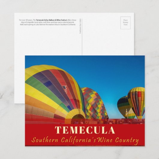 Hete Luchtballon Temecula Briefkaart Wijnland (Voorkant / Achterkant)