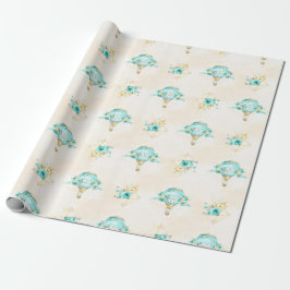 Hete Luchtballon Turquoise Gele Rozen Cadeaupapier