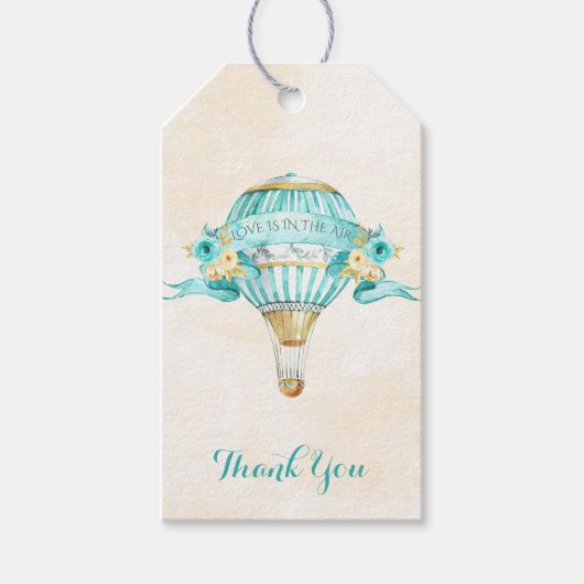 Hete Luchtballon Turquoise Gouden Gele Rozen Pijl Cadeaulabel (Voorkant)