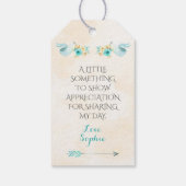 Hete Luchtballon Turquoise Gouden Gele Rozen Pijl Cadeaulabel (Achterkant)