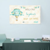 Hete Luchtballon Turquoise Gouden Pijlen Rozen Spandoek (Beurs)
