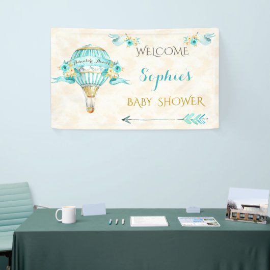 Hete Luchtballon Turquoise Gouden Pijlen Rozen Spandoek (Beurs)