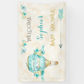 Hete Luchtballon Turquoise Gouden Pijlen Rozen Spandoek (Verticaal)