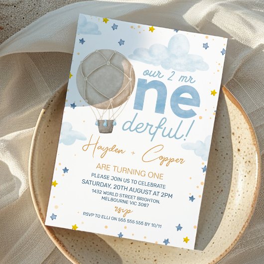 Hete Luchtballon Tweelingen Mr. Onederdful Verjaar Kaart