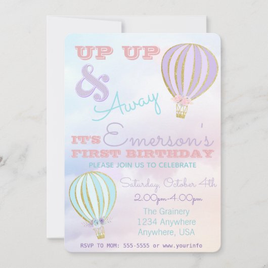 Hete luchtballon, up & away verjaardag kaart (Voorkant)