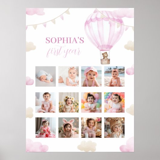 Hete Luchtballon Verjaardag 12 Foto Mijlpaal Poste Poster (Voorkant)
