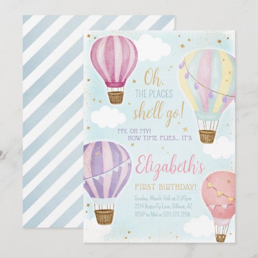 Hete Luchtballon Verjaardag Evenement Uitnodiging (Voorkant / Achterkant)