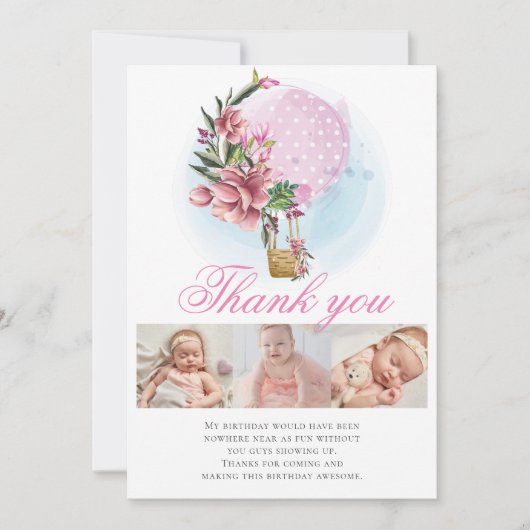 Hete Luchtballon Verjaardag Fotocollage Dank u Bedankkaart (Voorkant)