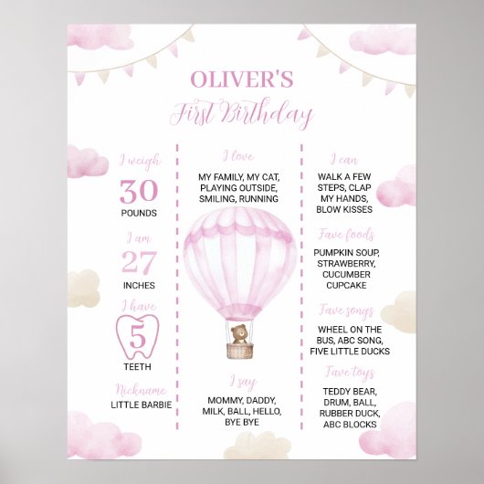 Hete Luchtballon Verjaardag Mijlpaal teken Poster (Voorkant)
