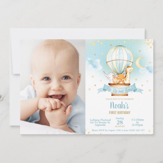 Hete Luchtballon Verjaardag Schattige Oerwoud Dier Kaart (Voorkant)