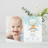 Hete Luchtballon Verjaardag Schattige Oerwoud Dier Kaart (Staand voorkant)