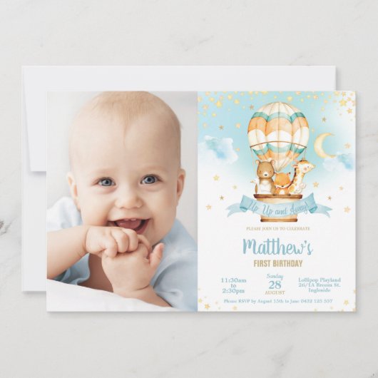 Hete Luchtballon Verjaardag Schattigee Baby Dieren Kaart (Voorkant)