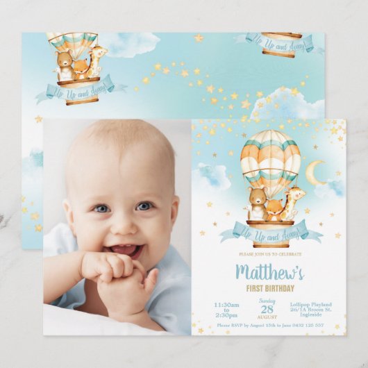 Hete Luchtballon Verjaardag Schattigee Baby Dieren Kaart (Voorkant / Achterkant)