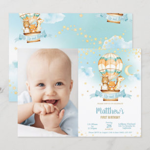 Hete Luchtballon Verjaardag Schattigee Baby Dieren Kaart