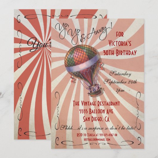Hete luchtballon Verjaardag Uitnodiging (Voorkant / Achterkant)