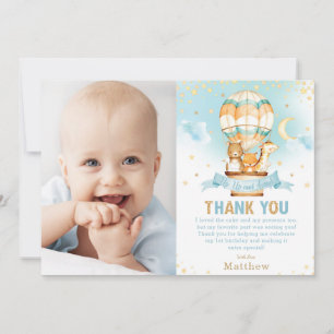 Hete Luchtballon Verjaardag Woodland Dieren Foto Bedankkaart