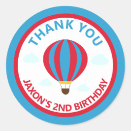 Hete Luchtballon Verjaardagsfeestje Dank u Favor Ronde Sticker