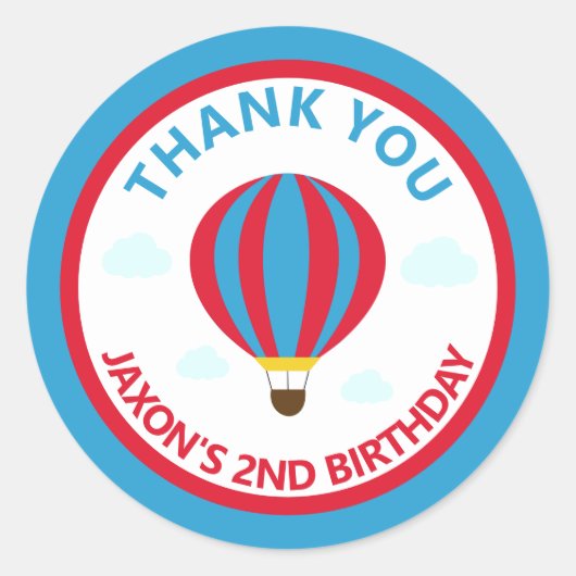 Hete Luchtballon Verjaardagsfeestje Dank u Favor Ronde Sticker (Voorkant)