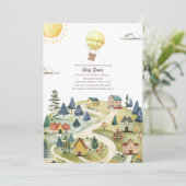 Hete Luchtballon Village Neutraal Geel Baby shower Kaart (Staand voorkant)