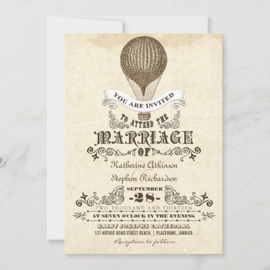 Hete luchtballon vintage bruiloft uitnodigingen (Voorkant)