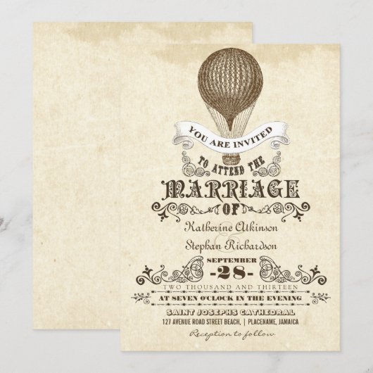 Hete luchtballon vintage bruiloft uitnodigingen (Voorkant / Achterkant)