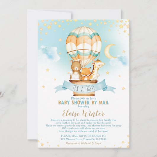 Hete Luchtballon Virtuele Baby Jongensdouche door  Kaart (Voorkant)