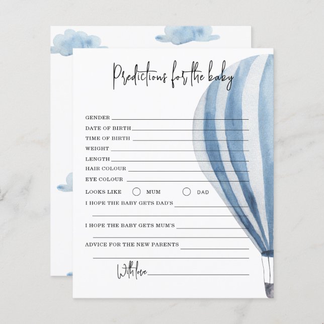 Hete luchtballon - voorspellingen en advies baby (Voorkant / Achterkant)